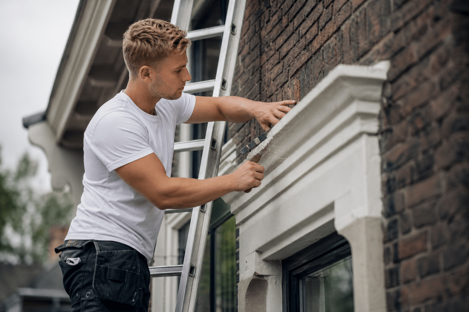 Een goed onderhouden gevel van een woning met frisse gevelstenen en netjes voegwerk